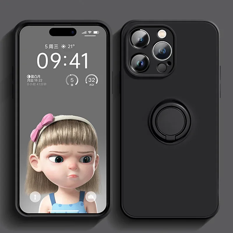 thumbnail image 1 of Luxury Liquid Silicone Magnetic Cases For iPhone 15 14 13 12 11 Pro Max XS XR 8 7 Plus SE 2020 14Pro Soft Cover With Ring Holder, 1 of 5