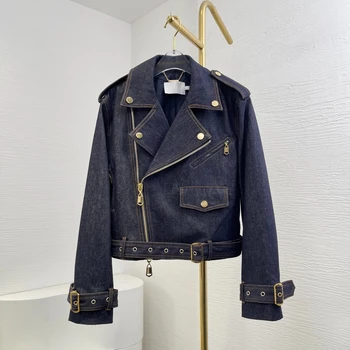 2025 New Spring Black Denim Jeans Long Sleeve Jacket Tops for Women 1