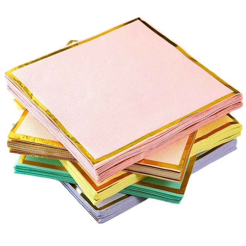 33x33cm Gold Plated Solid Color Table Dinner Tissue Napkin Paper 20Pcs/Pack Theme Party Restaurant Decoration paper napkins
