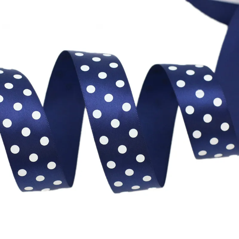 Satin Ribbons 1inch = 2.5cm 25mm Polka Dot Printed Satin Ribbons 2Meters/Lot DIY Headband Hairclips Bow Ties Fabric Gift Box Wrapping