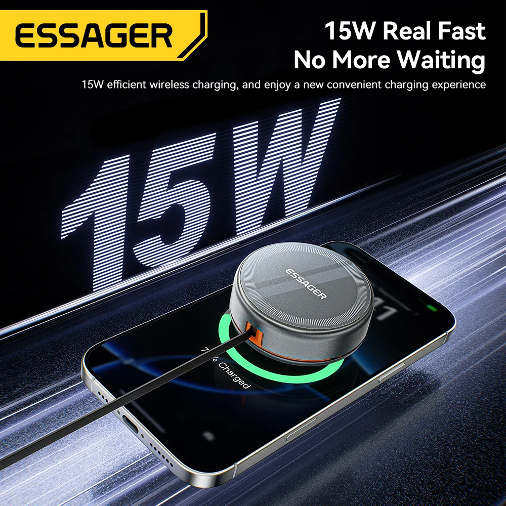 Essager 15W 3 in 1 Magnetic Wireless Charger With 96cm Retractable Type-C Cable For iPhone 16 15 14 13 Pro Max Airpods Watches