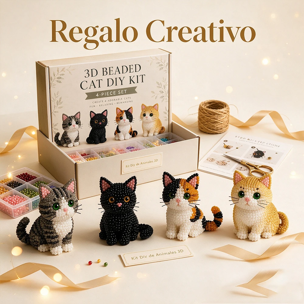 Kit fai da te con perline 3D a forma di gatto, set di 4 modelli di gattini in perline per principianti, idea regalo - immagine 2