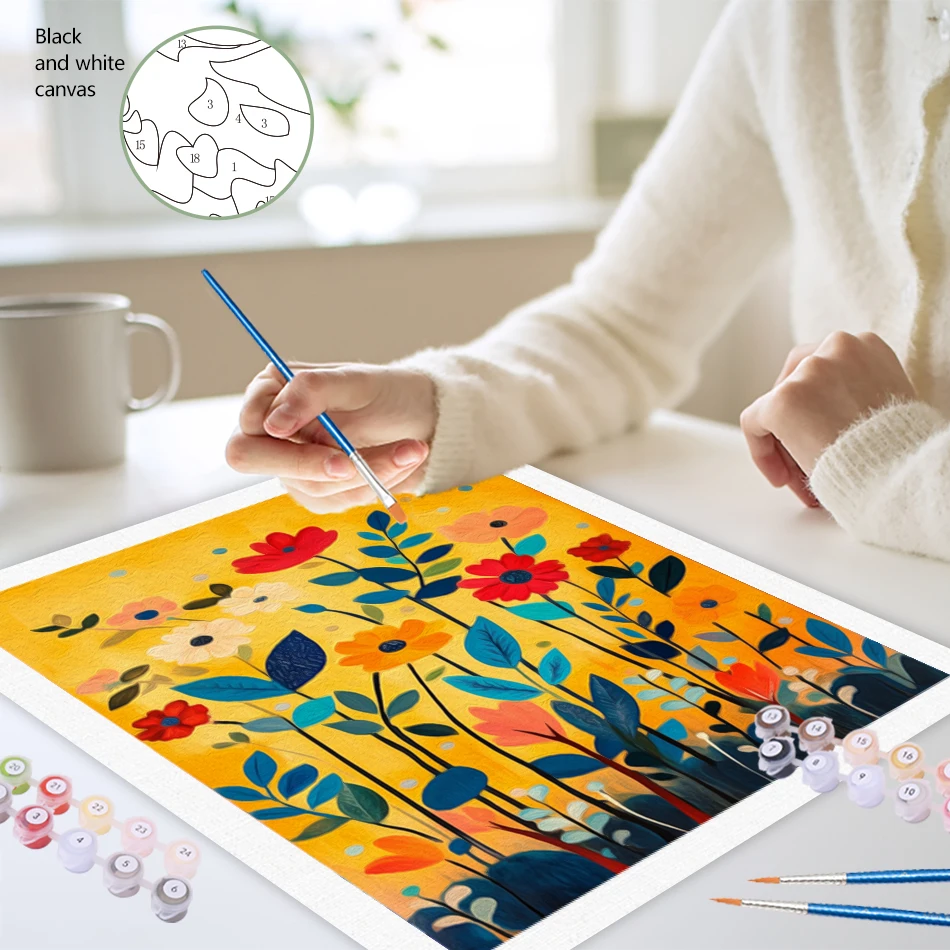 SDOYUNO Painting By Number Adults yellow flower Handwork Acrylic