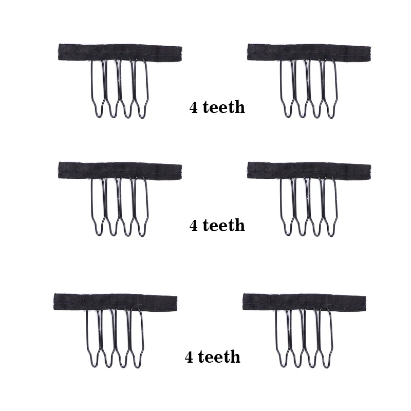 10Pcs/lot 4 Teeth Wig Combs For Wig Caps Stainless Steel Wig Clips Combs Snap Clips With Rubber For Hair Extension