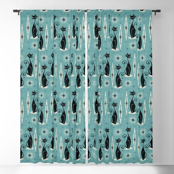 

Mid-Century Meow Retro Atomic Cat Blackout Curtains 3D Print Window Curtains for Bedroom Living Room Decor Window Treatments