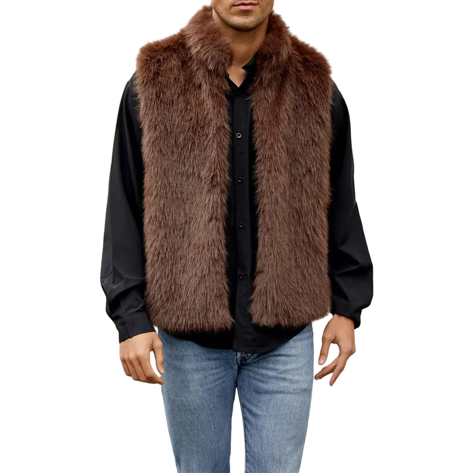 Gilet pêche homme imitation fourrure - Veste sans manches hiver - Vêtement pêche décontracté