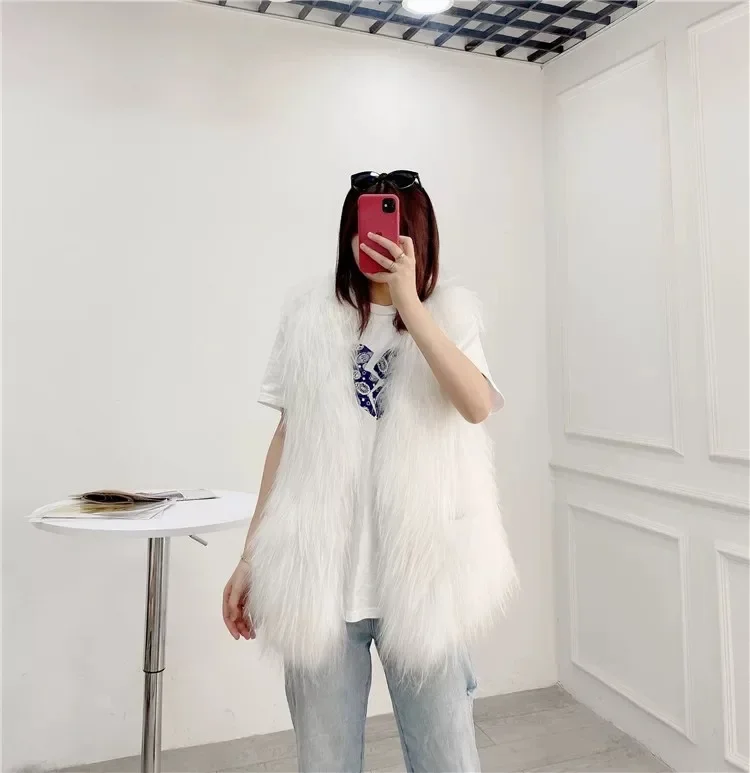 Raccoon Raccoon Dog Fur Coat Woven Fur Women's Clothes Medium Length Vest Double-sided Vest Open Tops Knitted Sexy Club Cardigan