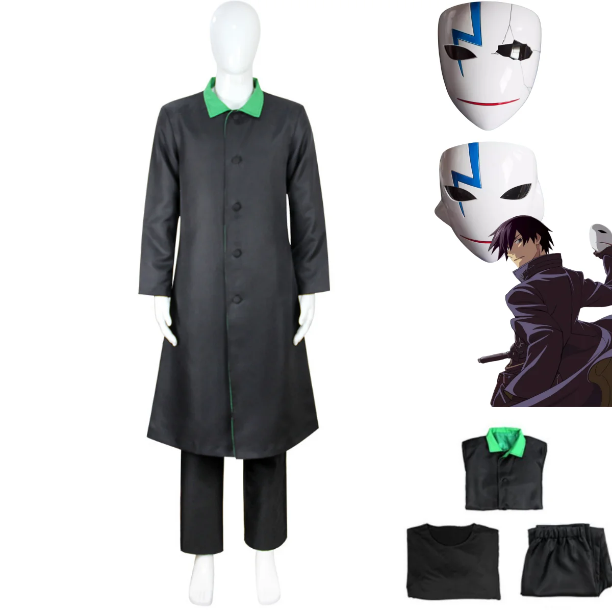 

Anime DARKER THAN BLACK Li Shenshun Hei BK-201 Cosplay Costume Long Trench Coat Uniform Mask Man Carnival Halloween Suit