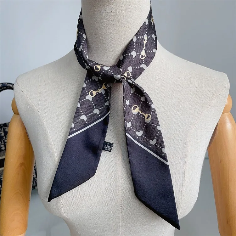 2025 Luxus-Hufeisenschloss-Polyester-Seidenschal für Damen, alle Jahreszeiten, dekorativer dünner Schal, Schal, Stirnband, 90 x 5 cm – Detail 9