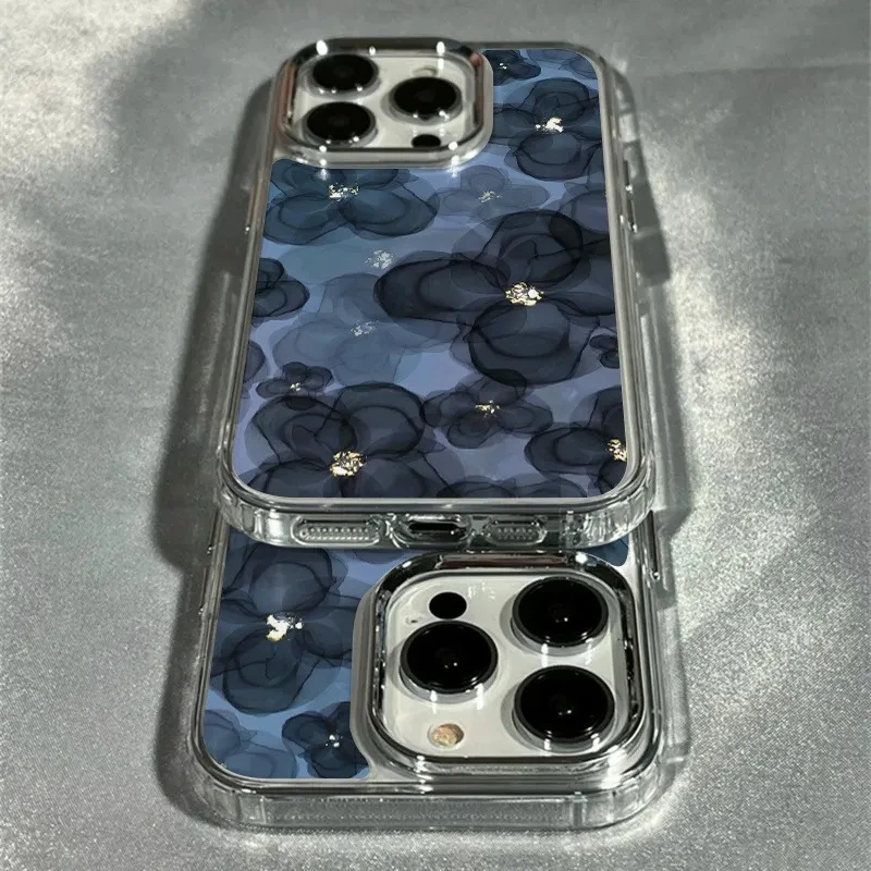 Dark Blue Floral TPU Phone Case Cover