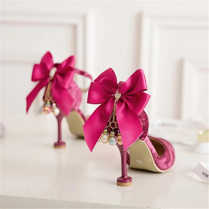 Princess Shoes For Girl Child Bowknot High Heel Shoes Kids Pearl Party Shoe 5