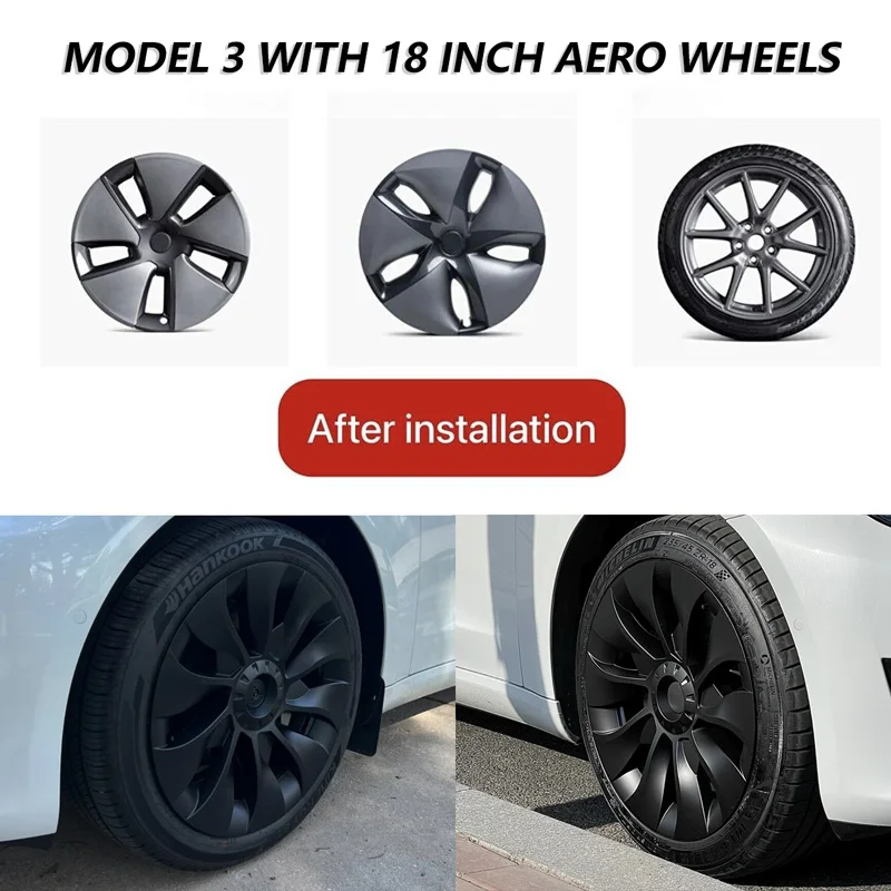 4PCS HubCap Replacement Performance Wheel Cover Cap Automobile Full Rim Cover Kits Part for Tesla Model 3 18 Inch 2022 2018-2024