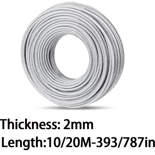 10/20M 2mm Stainless Steel Wire Rope Kit with PVC Coating and Cable Clamp for Clothesline Garden Railing Outdoor Fence Etc - Image 2