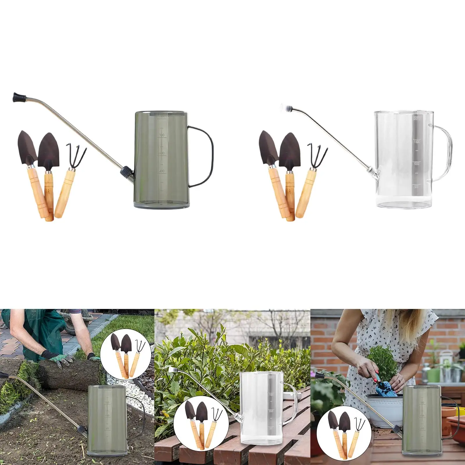 1L Watering Can with 3 Gardening Tools Practical Wear Resistant Watering Pot Kettle for Office Flower Bonsai Indoor Outdoor