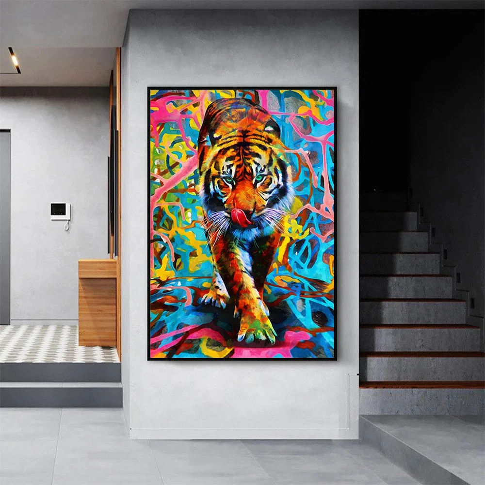 

Graffiti Tiger Canvas Painting Colorful Animal Posters and Prints Abstract Wall Art Pictures For Living Room Home Decor Cuadros