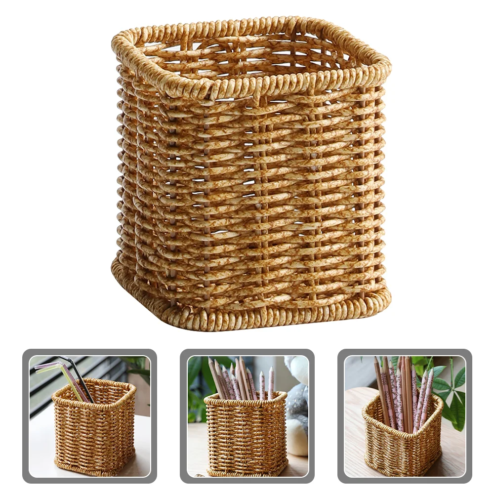 

Rattan Pencil Holder Wicker Pen Cup Makeup Brushes Holder Woven Vine Desk Organizer Pen Container Box Office Home
