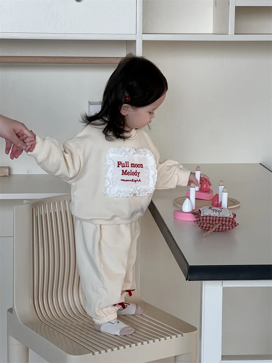 2025 Spring New Baby Long Sleeve Clothes Set Boys Girls Letter Sweatshirt + Pants 2pcs Suit Infant Toddler Casual Sports Outfits 3