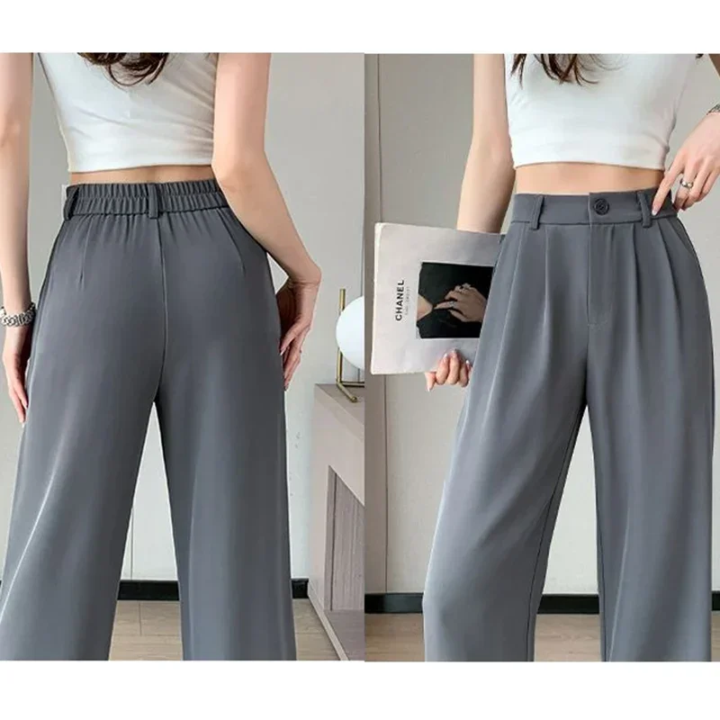 Women Suit Pants Lady Baggy High Waist Wide Leg Solid Color Trousers Female Designer Straight Leg Mom Classic Office Pant Slacks 3