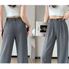 Women Suit Pants Lady Baggy High Waist Wide Leg Solid Color Trousers Female Designer Straight Leg Mom Classic Office Pant Slacks 3