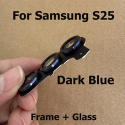 Enhanced Back Camera Glass Lens Cover with Frame and Flash Lamp Replacement (S25 Dark Blue)