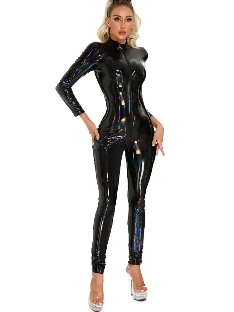 Unisex Laser Wet Look Cosplay Bodysuit Tights Jumpsuit