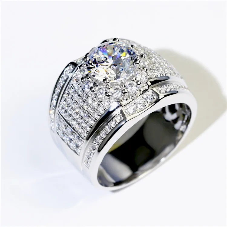 Silver ring silver rings Luxury Full Crystal Big Stone AAAAA Cubic Zirconia Silver Rings Men And Women Princess Male Zircon 925 Ring Jewelry SZ 6-13