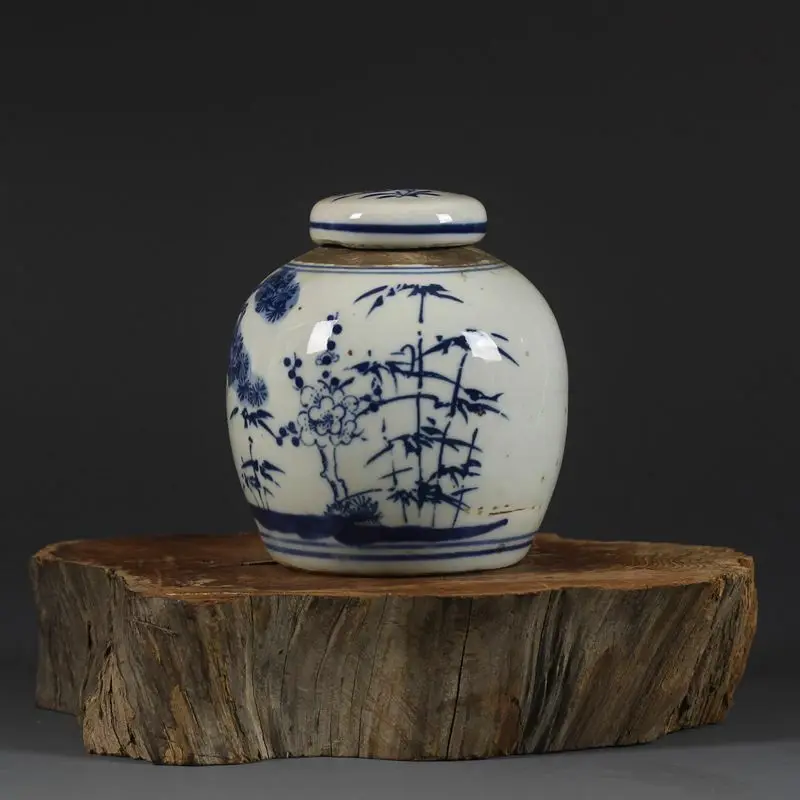 

Chinese Blue and White Porcelain Hand Painted Pine Earthen Jar Pot 4.1 inch
