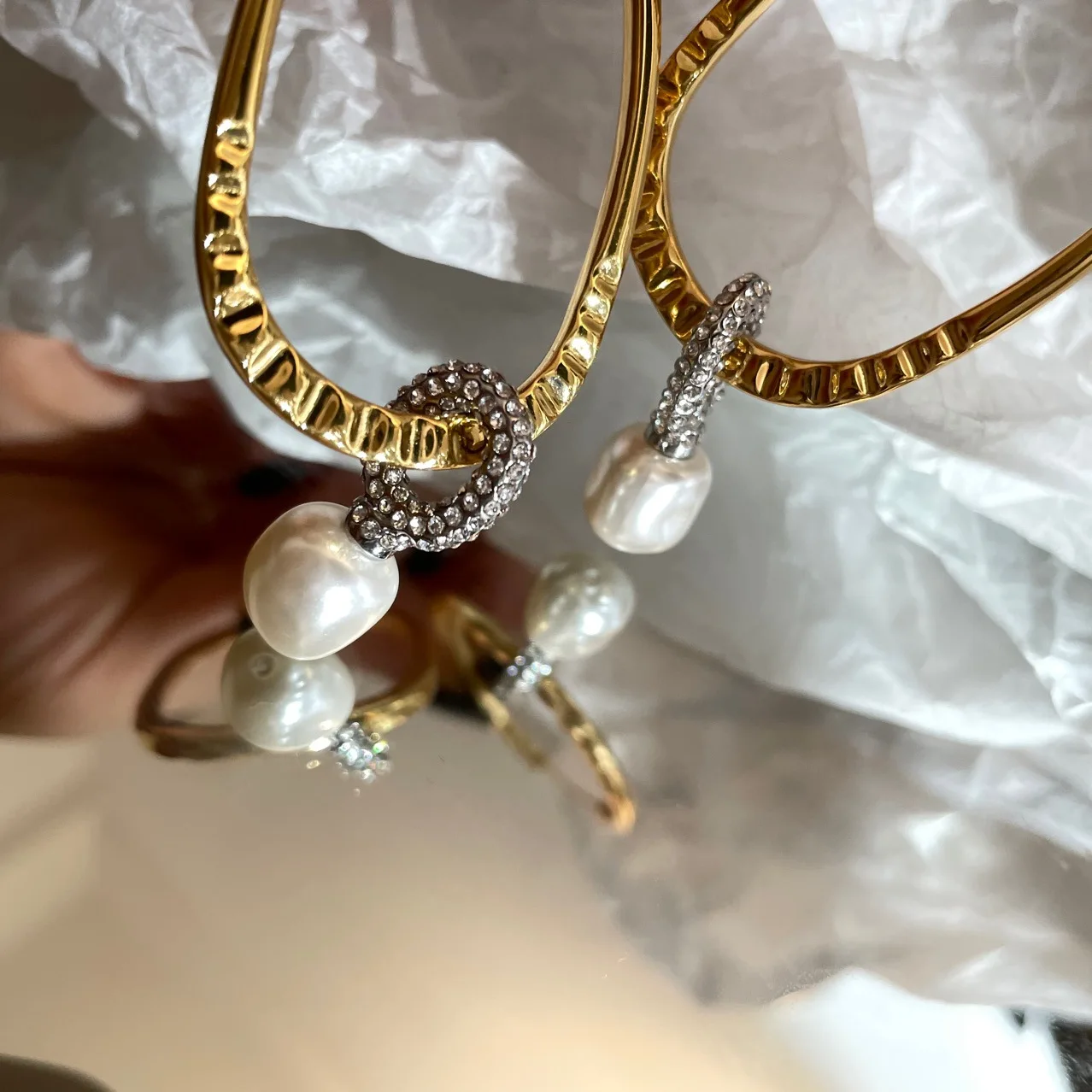 Brass AAA Zircon Faux Pearl Big Drop Earrings Women Jewelry Punk Party T Show Gown Runway Korean Japan INS