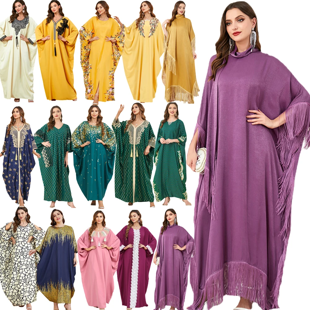 

Рамадан Abayas для 2024, мусульманское женское повседневное Макси-платье с рукавом летучая мышь, Турция, Арабская одежда, Дубай, мусульманское кимоно, кафтан, женское платье