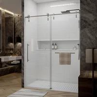 Tub Shower Door, 56-60 in. Wide, Frameless Sliding, with Handle and Watertight Seal, Tempered Glass, Multi-Size Shower Door 1