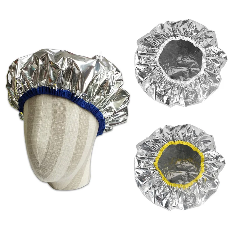 1pc 27/28/30cm In Diameter Shower Cap Heat Insulation Aluminum Foil Hat Elastic Bathing Cap For Women Hair Salon Bathroom