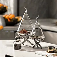 Modern Stainless Steel Glass Kitchen Hotel Table Sideboard Serving Tray Metal Tall Standing Cake Plate Storage Refreshment Tray 2