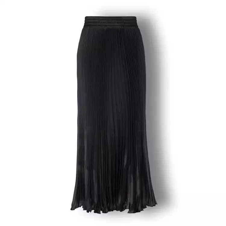 2025 Vintage Silver Black Skirt Metal Solid Flared Maxi