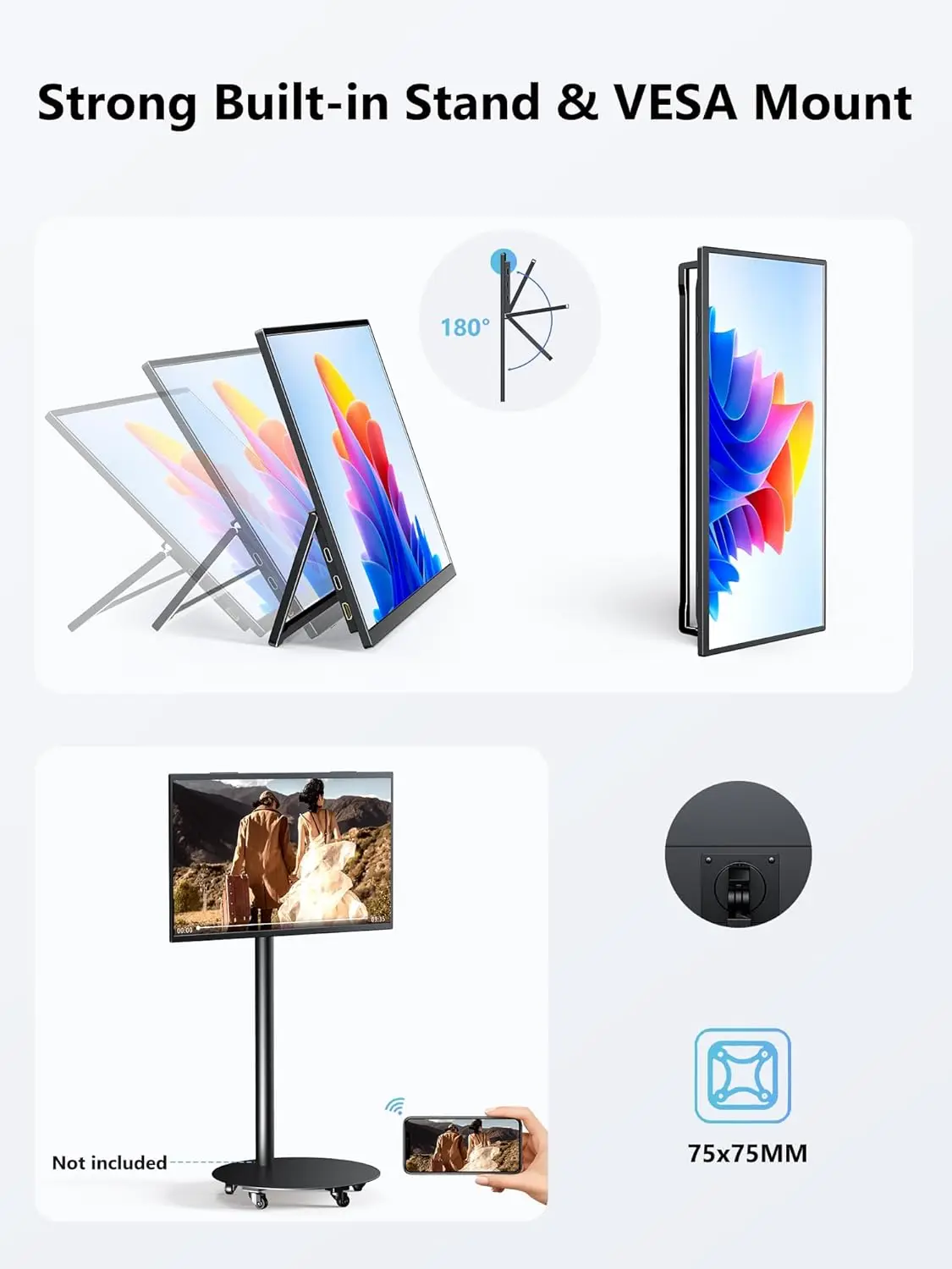 UPERFECT 터치 건전지 휴대용 감시자 8000mAh 15.6 USB-C & 소형 HDMI VESA 여행을 가진 1080P 100%sRGB FHD 노트북 윈도우 맥 안드로이드 아이오스를 위한 두 번째 스크