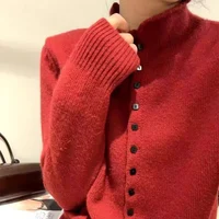 New Soft Comfortable Stand-Up Collar Sweater Cardigan Women Simple Single Breasted Cardigans Coat Autumn Solid Knitted Outerwear - Image 5