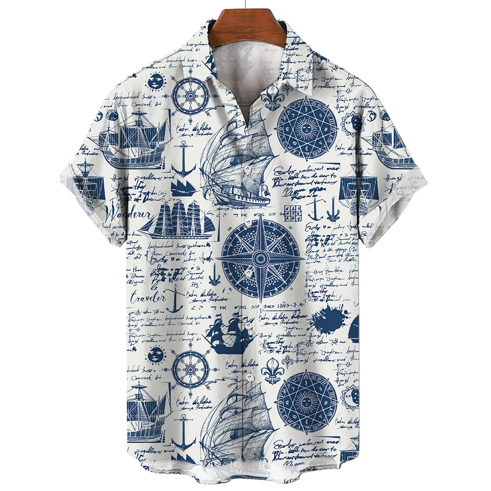 Men's Short Sleeve Casual Shirt Summer Nautical Graphic 3D Print Beach Shirt