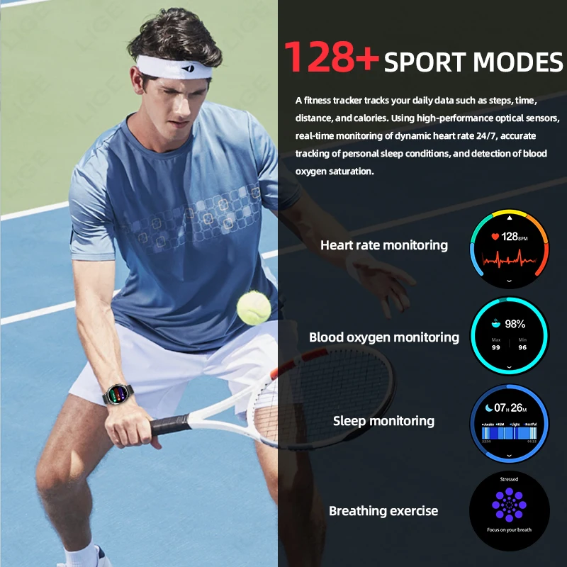 LIGE New Built-in GPS Smart Watch Military Compass Altitude Air Pressure Smartwatch Men 530mAh 3ATM Waterproof Sports BT Call