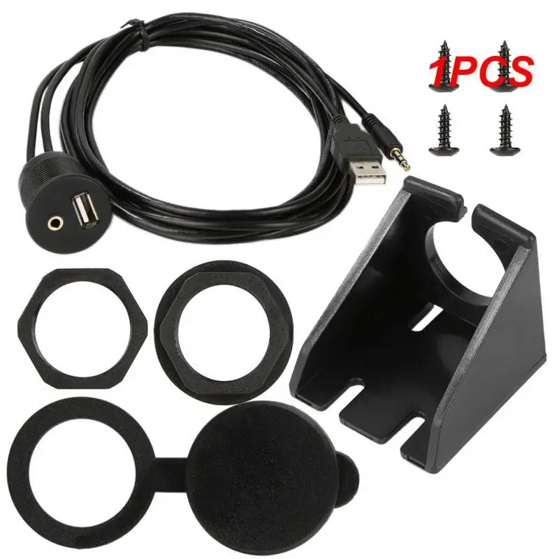 

1PCS For Car Dashboard Moto Flush Mount Panel USB 2.0 3.5mm M/F AUX Lead Extension Cable