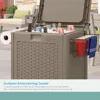 Resin 77 Quart Wicker-Look Outdoor Patio Cooler with Wheels, Hinged Lid, Built-In Storage Basket and Cabinet for Outdoor 3