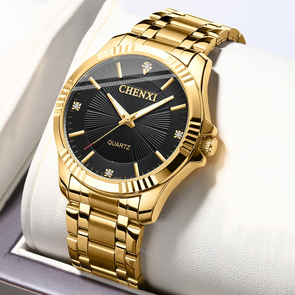 Top Quality Clock Fashion Men Luxury CHENXI Brand Gold Stainless