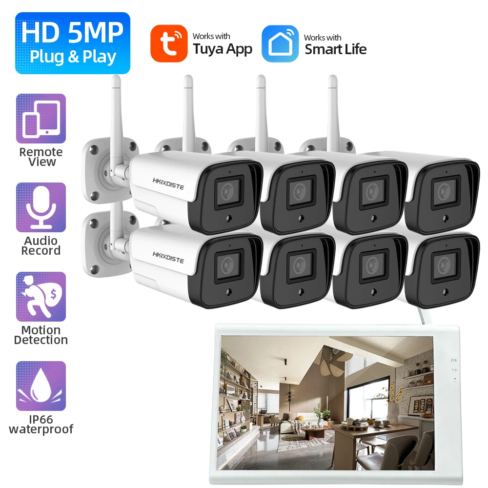 Tuya 8CH 5MP 풀 HD WiFi NVR 비디오 감시 시스템, 10.1인치 L..