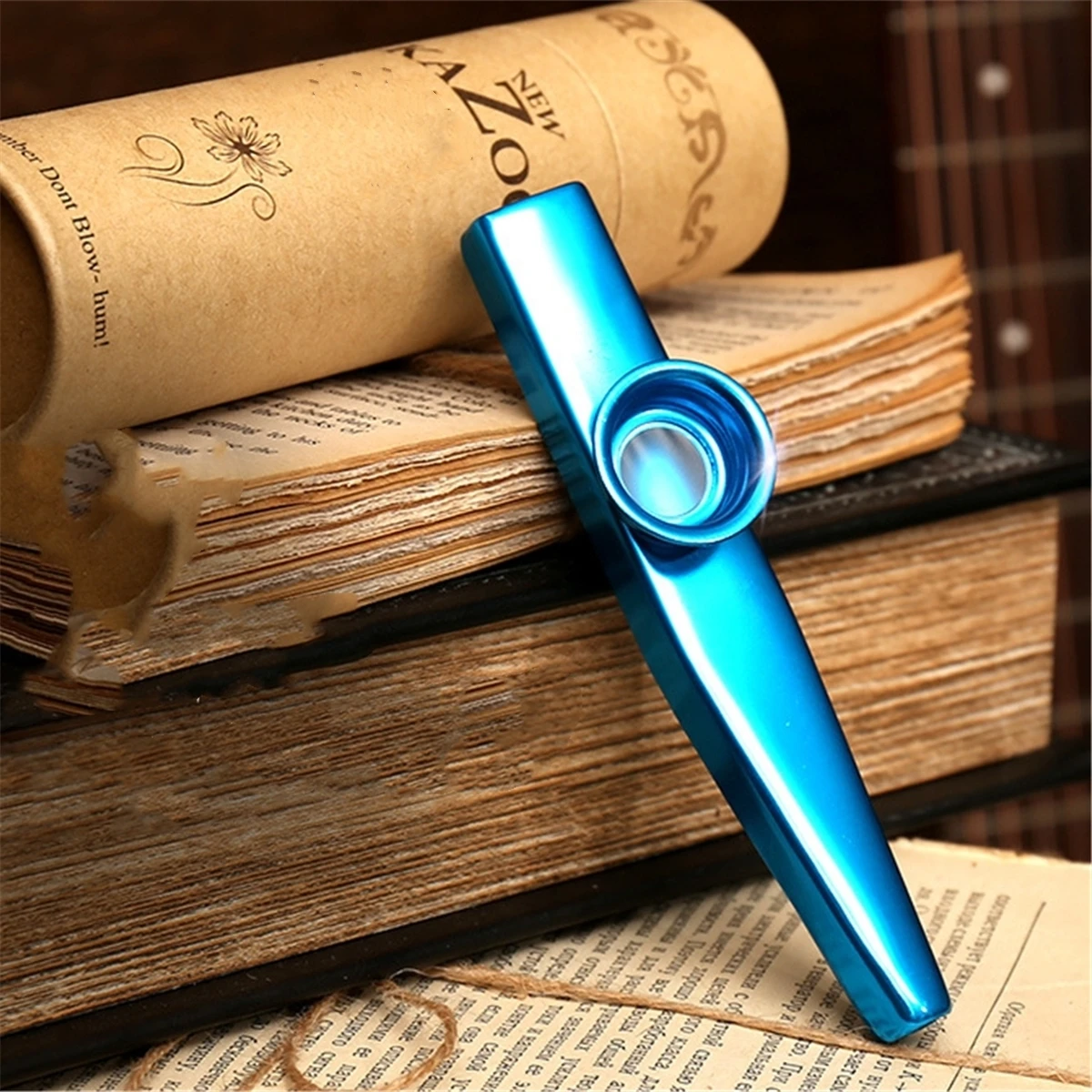 Description Picture 2 of itemKazoo Blue Aluminum Alloy with Membrane Flute Diaphragm Mouth Kazoos Musical Instruments