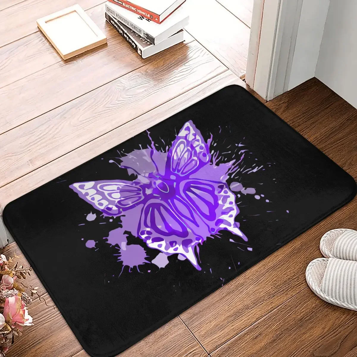 

Bathroom Mat Purple Butterfly Rug Home Doormat Living Room Carpet Outdoor