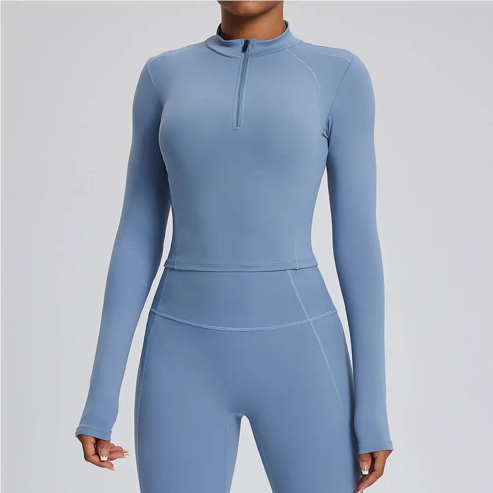 Half Zipper Long Sleeve Yoga Shirts Sport Top Fitness Yoga Top Gym Sports Wear For Women Push Up Running Full Sleeve Jacket