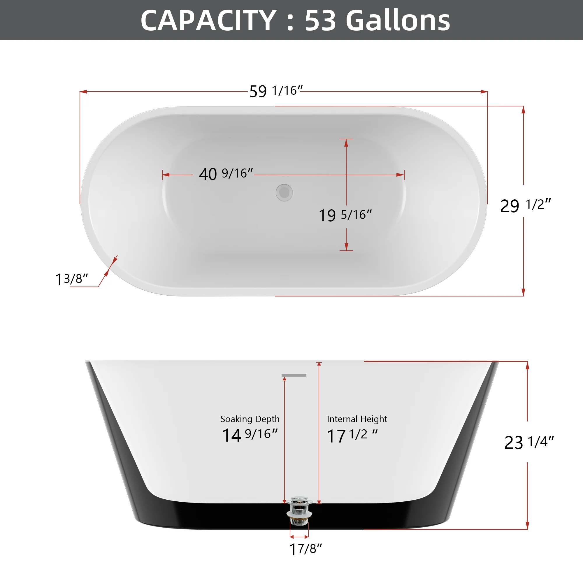 59" Acrylic Free Standing Tub - Classic Oval Shape Soaking Tub, Adjustable Freestanding Bathtub with Integrated Slotted Overflow 5