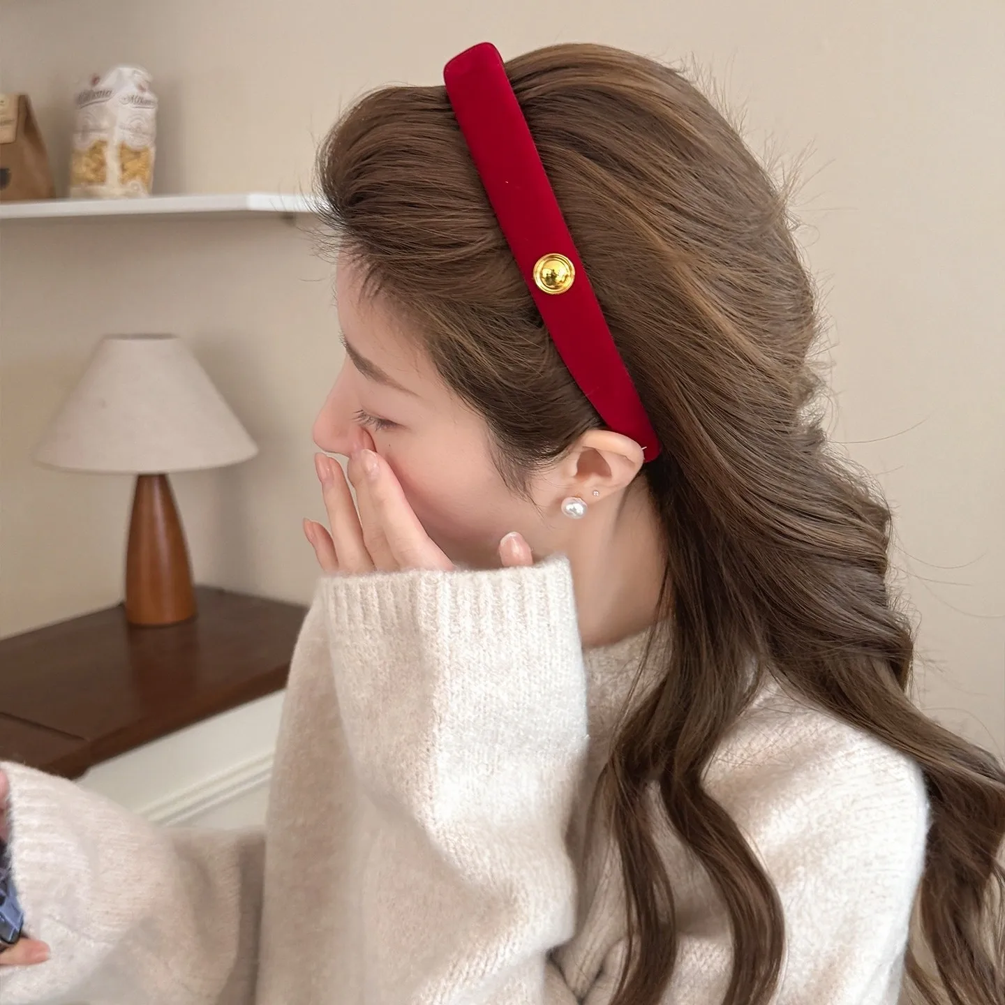 Festive Red Velvet Hairband and Scrunchie Set - Elegant Accessories