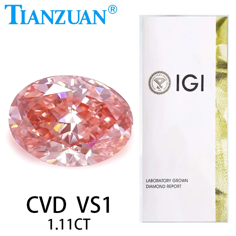 1Ct Forma Ovale Lab Grown Diamond Cvd Fancy Vivid Pink Color Vvs2/Vs1 Perline Di Pietre Preziose Sciolte Con Certificato Igi
