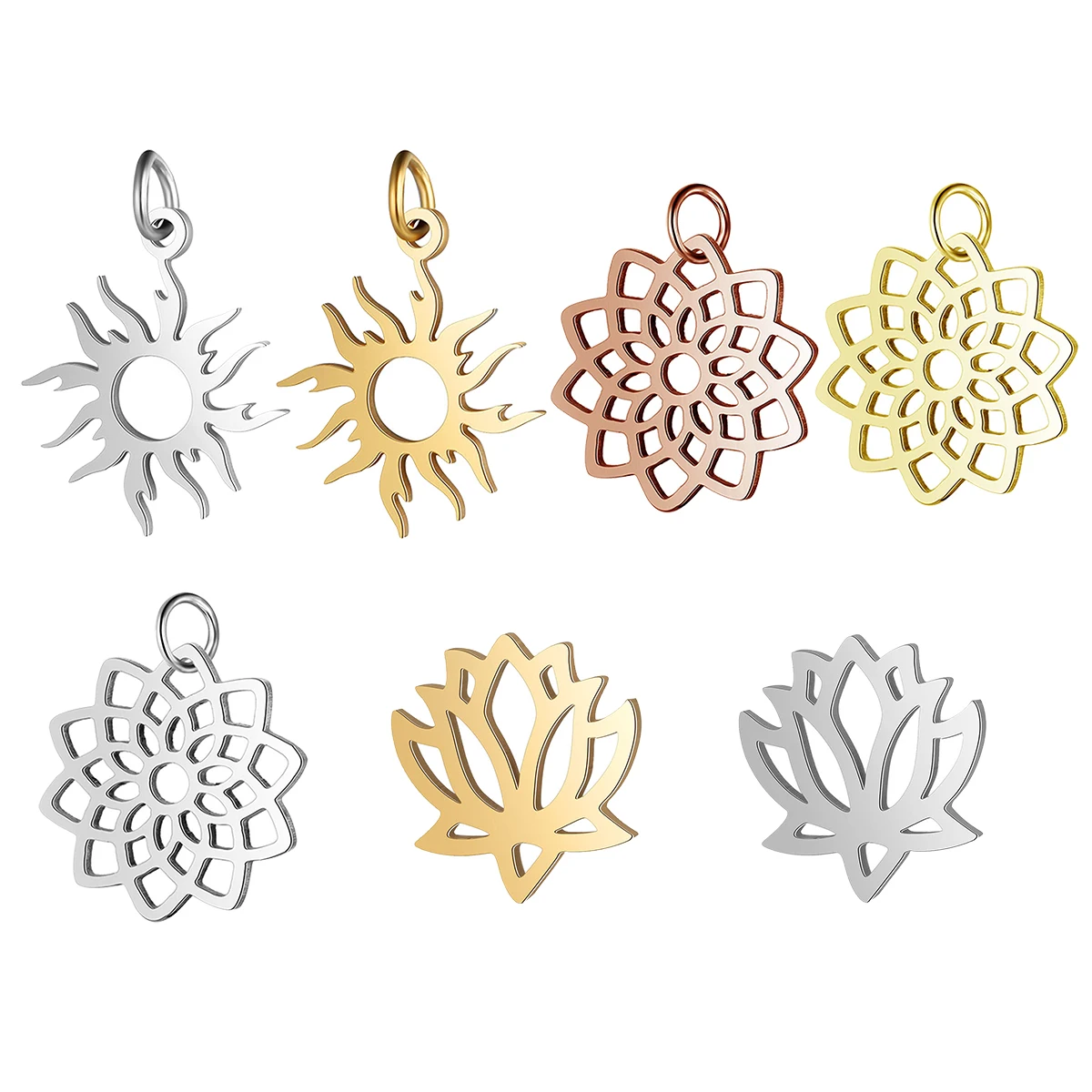 

5Pcs Stainless Steel Lotus Charms Polished Sunflower Gold-plated Pendant Handmade DIY Necklace Earrings Jewelry Making Supplies