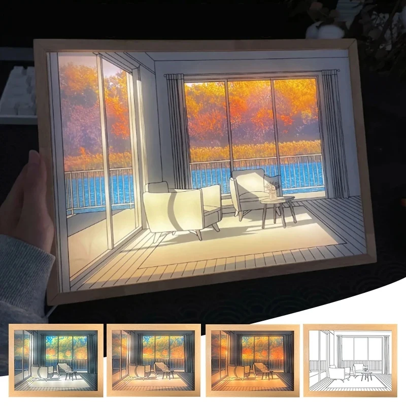 

LED Decorative Lights Creative Photo Frame Table Desk Lamp USB Plug Dimmable Painting Night Lights For Home Bedroom Decor Gifts