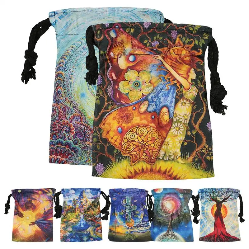 Tarot Bags And Pouches Drawstring Tarot Cards Bag Tarot Card Storage Pouch Fabric Jewelry Bag Multifunctional 13X18cm Tarot Bag 2